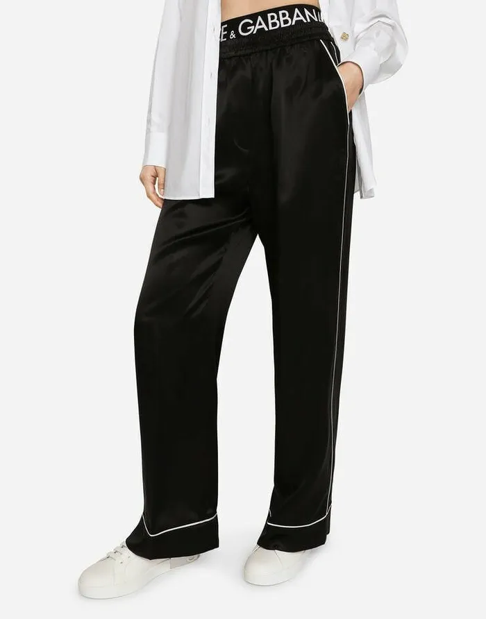 Dolce and Gabbana Trousers And Shorts Women Satin Pajama Pants With Piping Black Dolce and Gabbana Trousers And Shorts Women Satin Pajama Pants With Piping Black