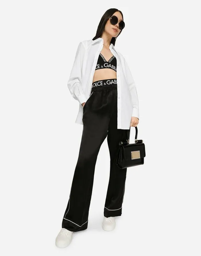 Dolce and Gabbana Trousers And Shorts Women Satin Pajama Pants With Piping Black Dolce and Gabbana Trousers And Shorts Women Satin Pajama Pants With Piping Black