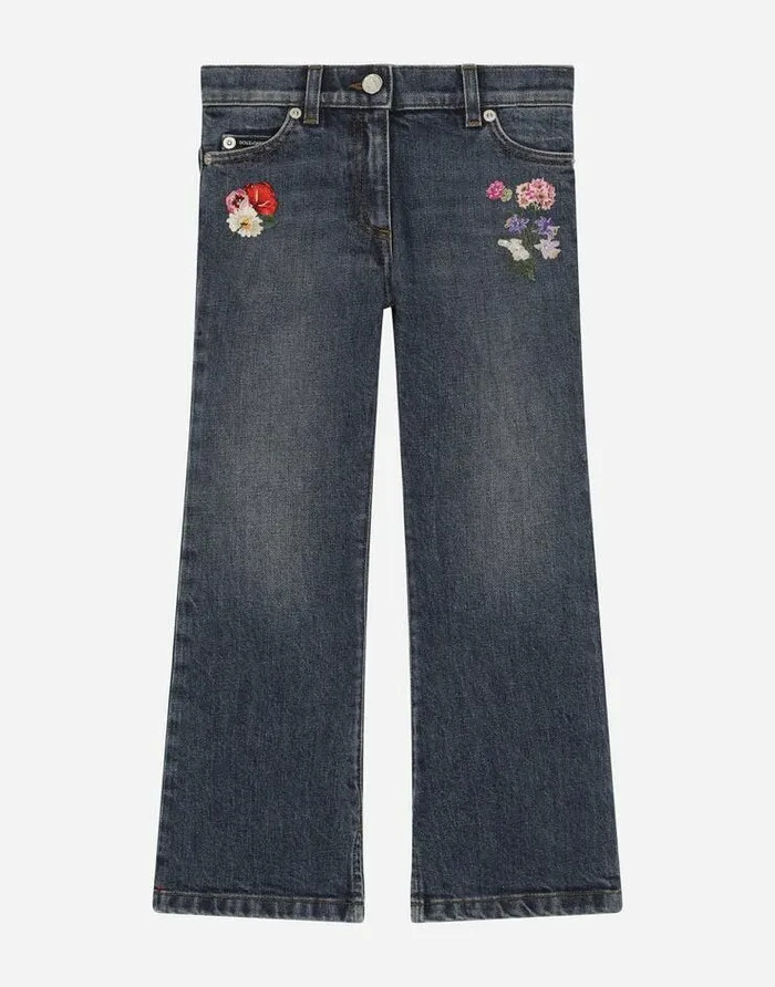 Dolce and Gabbana Trousers And Skirts Children 5pocket Denim Pants With Embroidery Multicolor