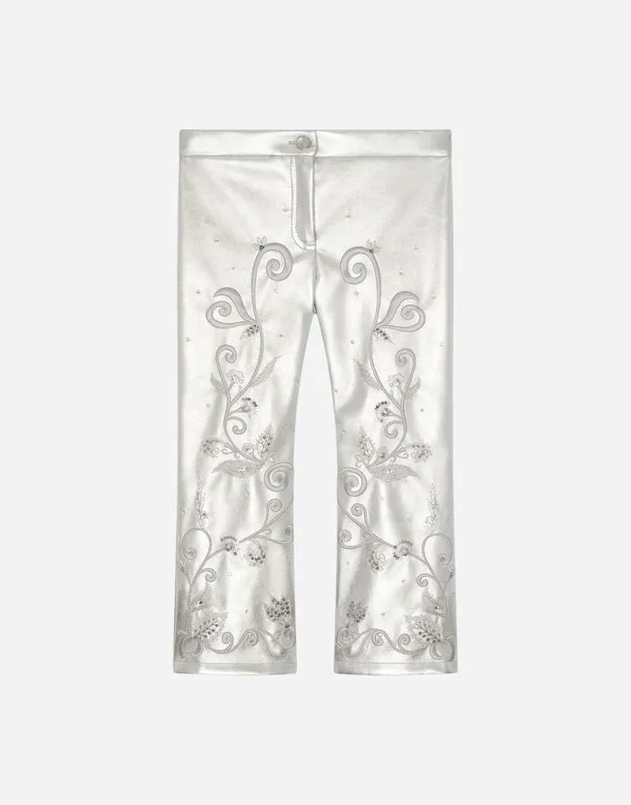 Dolce and Gabbana Trousers And Skirts Children Foiled Faux Leather Pants With Embellishment Multicolor Dolce and Gabbana Trousers And Skirts Children Foiled Faux Leather Pants With Embellishment Multicolor