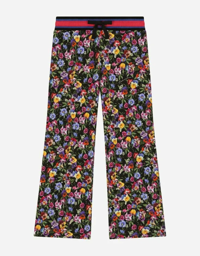 Dolce and Gabbana Trousers And Skirts Children Jersey Jogging Pants With Violet Print Black Dolce and Gabbana Trousers And Skirts Children Jersey Jogging Pants With Violet Print Black