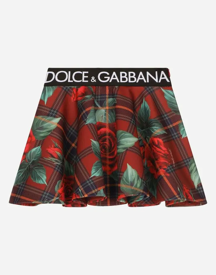 Dolce and Gabbana Trousers And Skirts Children Scuba Circle Skirt With Branded Elasticated Waistband Red