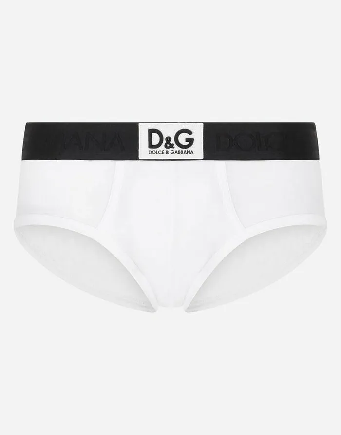 Dolce and Gabbana Underwear And Loungewear Men Twoway Stretch Cotton Brando Briefs With DG Patch White Dolce and Gabbana Underwear And Loungewear Men Twoway Stretch Cotton Brando Briefs With DG Patch White