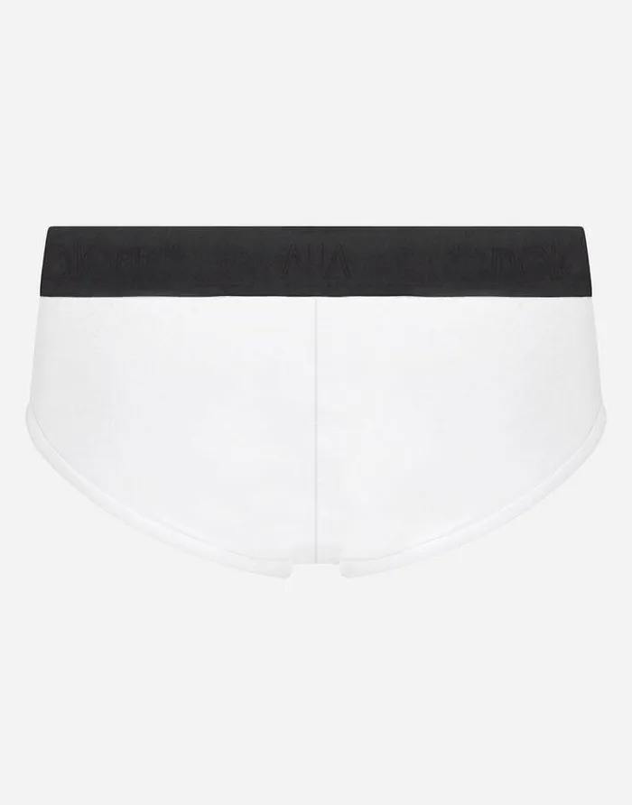 Dolce and Gabbana Underwear And Loungewear Men Twoway Stretch Cotton Brando Briefs With DG Patch White Dolce and Gabbana Underwear And Loungewear Men Twoway Stretch Cotton Brando Briefs With DG Patch White