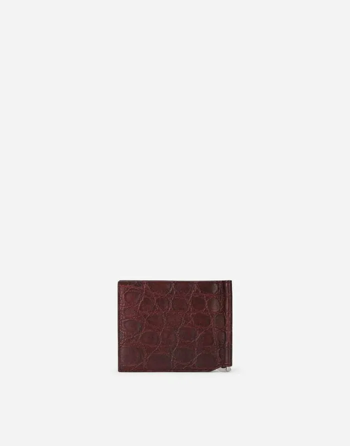 Dolce and Gabbana Wallets And Small Leather Goods Men Crocodile Bifold Wallet With Moneyclip And Branded Tag Bordeaux Dolce and Gabbana Wallets And Small Leather Goods Men Crocodile Bifold Wallet With Moneyclip And Branded Tag Bordeaux