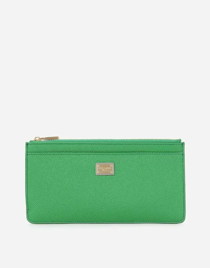 Dolce and Gabbana Wallets And Small Leather Goods Women Large Calfskin Card Holder With Zip And Branded Tag Green Dolce and Gabbana Wallets And Small Leather Goods Women Large Calfskin Card Holder With Zip And Branded Tag Green