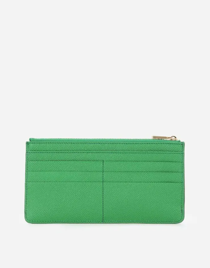 Dolce and Gabbana Wallets And Small Leather Goods Women Large Calfskin Card Holder With Zip And Branded Tag Green