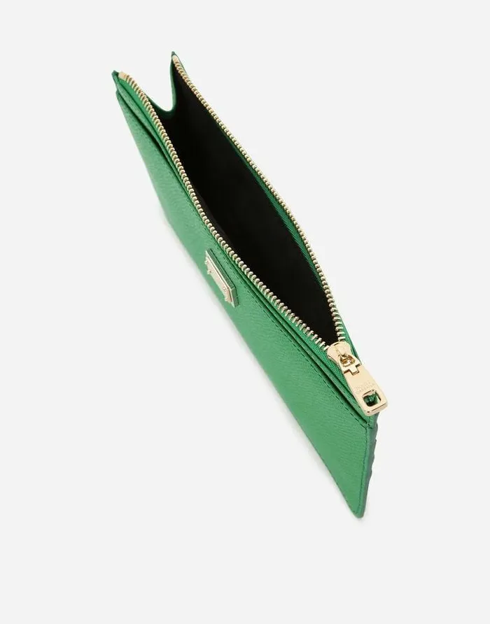 Dolce and Gabbana Wallets And Small Leather Goods Women Large Calfskin Card Holder With Zip And Branded Tag Green