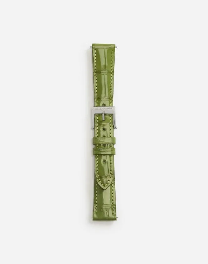 Dolce and Gabbana WatchesandStraps Women Alligator Strap With Buckle And Hook In Steel Olive Green