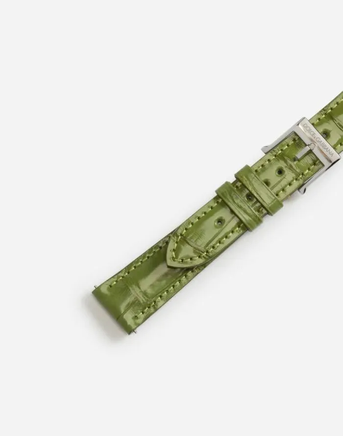Dolce and Gabbana WatchesandStraps Women Alligator Strap With Buckle And Hook In Steel Olive Green Dolce and Gabbana WatchesandStraps Women Alligator Strap With Buckle And Hook In Steel Olive Green