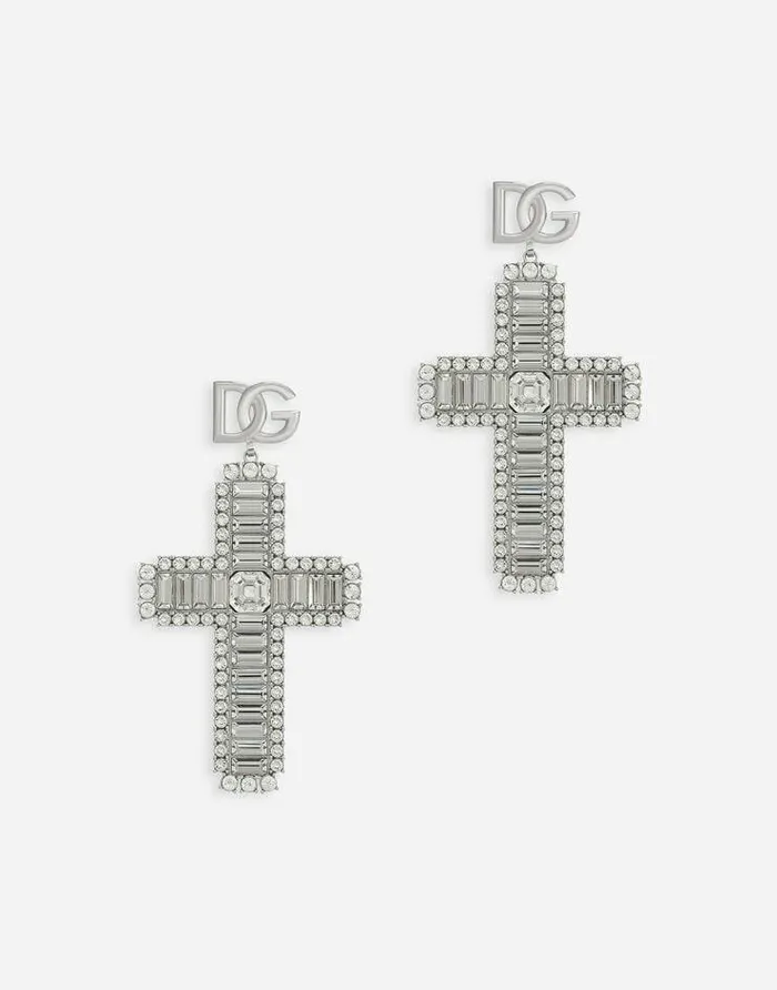 Dolce and Gabbana Wear It Like DGCelebs Women KIM DOLCEandGABBANA Cross Earrings With Rhinestone Accents Crystal