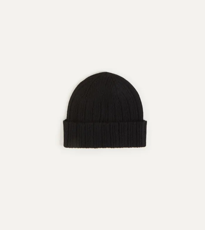 Drake039s Black Angora Lambswool Ribbed Knit Cap 8211 Accessories