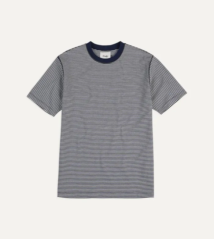 Drake039s Ecru And Navy Stripe Cotton Crew Neck Hiking TShirt 8211 Clothing