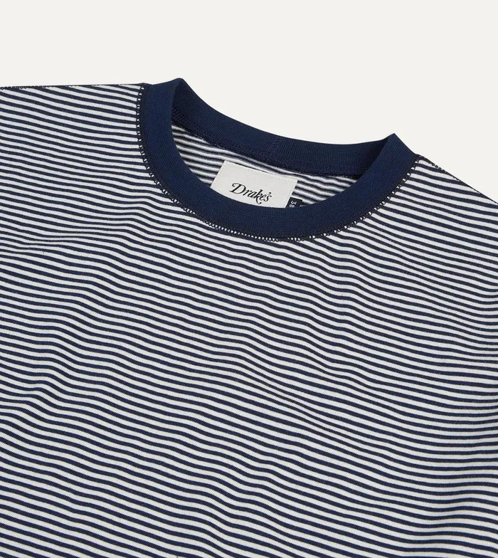 Drake039s Ecru And Navy Stripe Cotton Crew Neck Hiking TShirt 8211 Clothing