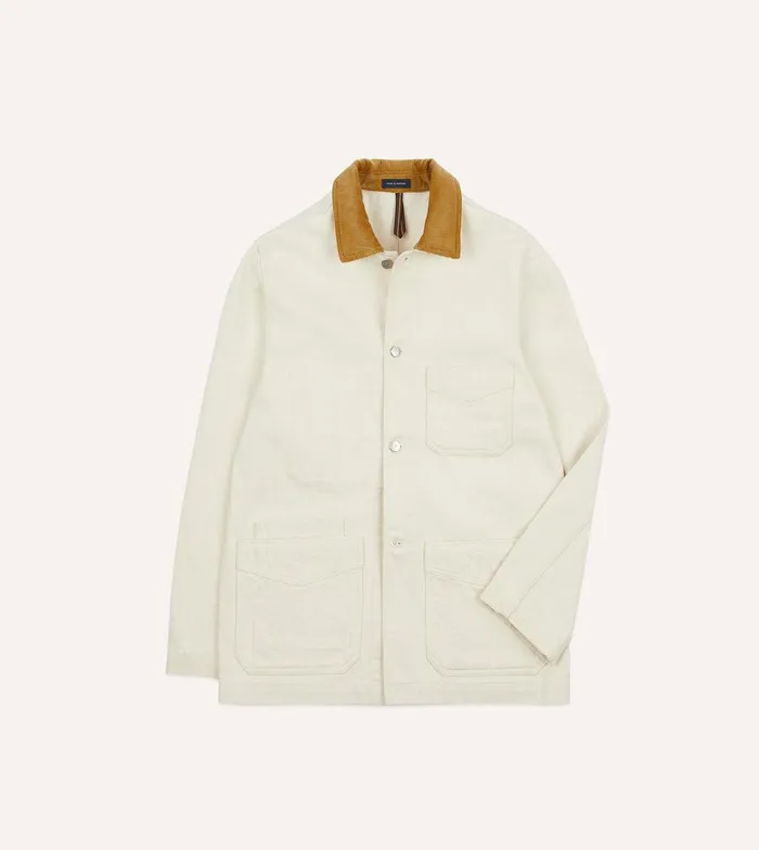 Drake039s Ecru Heavy Twill Cotton FivePocket Chore Jacket 8211 Clothing