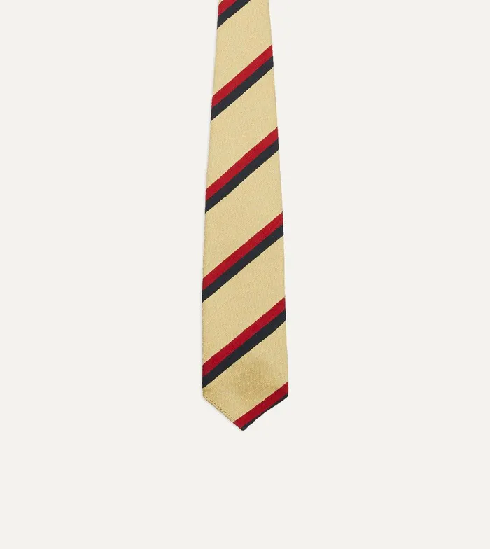 Drake039s Gold Red And Navy Stripe Shantung Silk Tie 8211 Ties