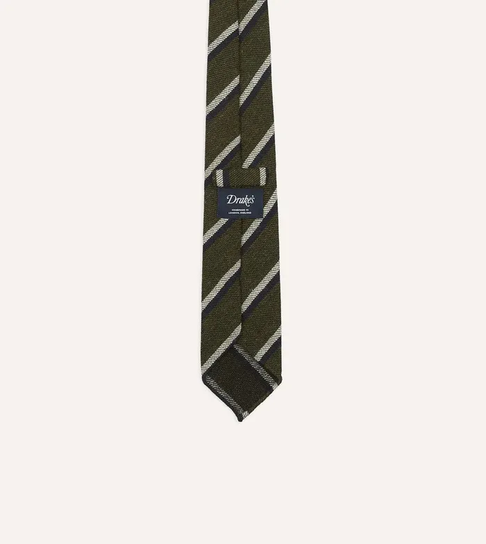 Drake039s Green And Navy Sandwich Stripe Hand Rolled Shetland Wool Tie 8211 Ties