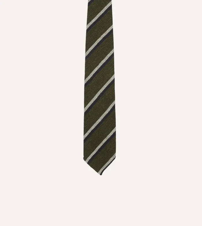 Drake039s Green And Navy Sandwich Stripe Hand Rolled Shetland Wool Tie 8211 Ties