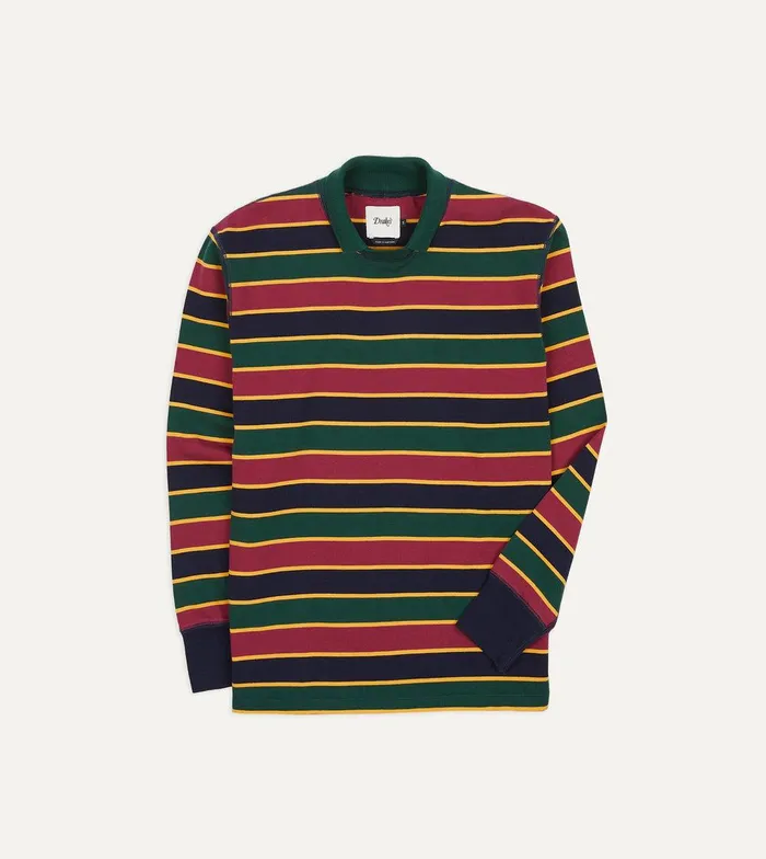 Drake039s Green And Red Stripe Mock Collar LongSleeve Jersey 8211 ClothingShirts