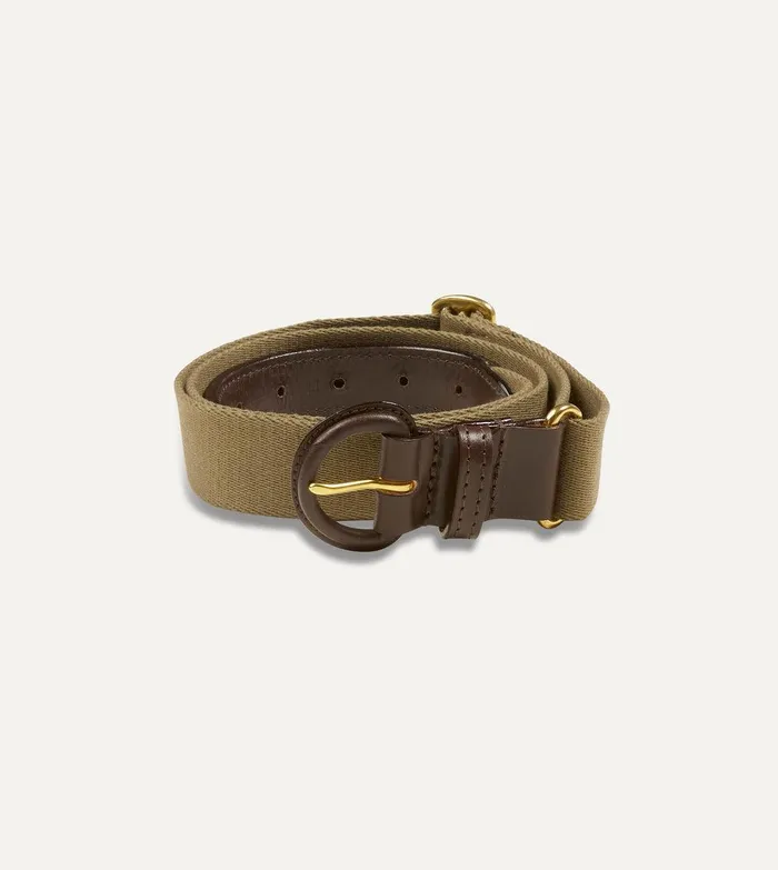 Drake039s Khaki Green LeatherCovered Buckle Adjustable Webbing Belt 8211 Accessories