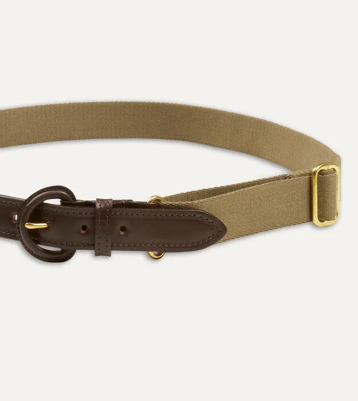 Drake039s Khaki Green LeatherCovered Buckle Adjustable Webbing Belt 8211 Accessories