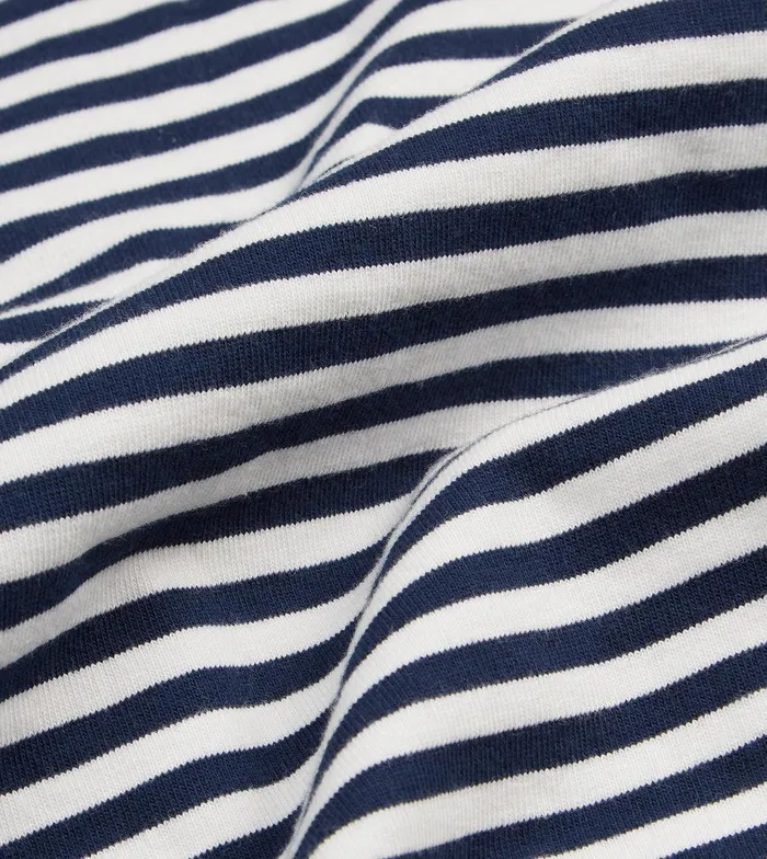Drake039s Navy And Ecru Stripe Knitted Jersey Cotton LongSleeve Polo Shirt 8211 ClothingShirts