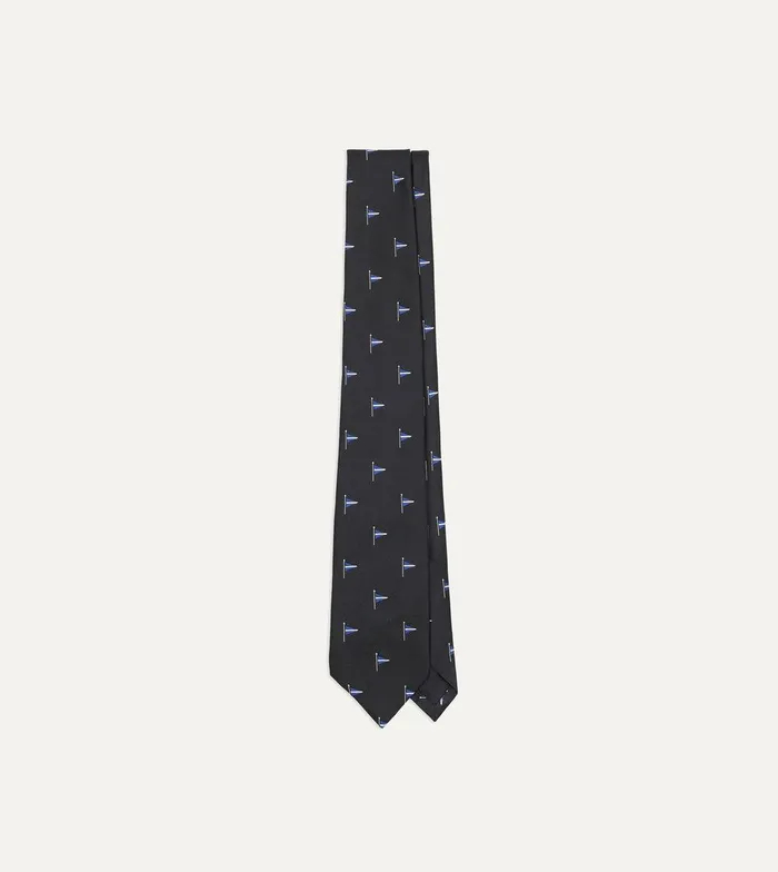 Drake039s Navy Blue Pennant Motif Silk Tipped Tie 8211 Ties