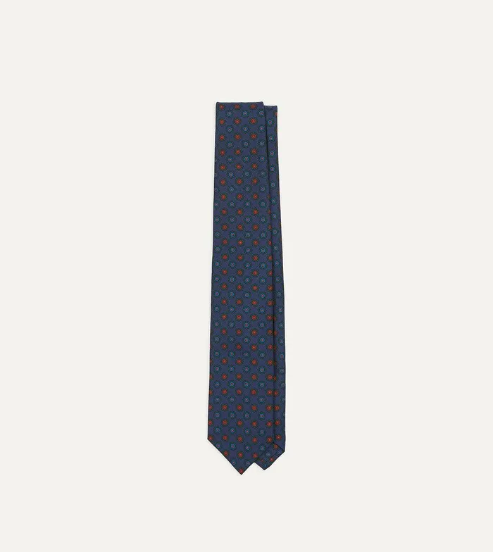Drake039s Navy Flower Medallion Print Silk Twill Self Tipped Tie 8211 Ties