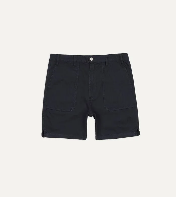 Drake039s Navy Herringbone Cotton Fatigue Shorts 8211 Clothing