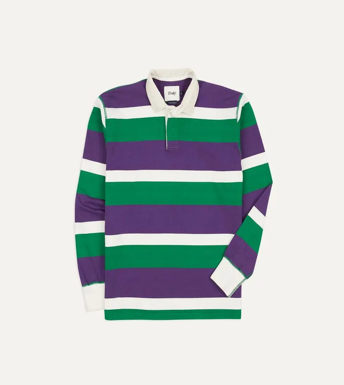 Drake039s Purple Green And White Stripe Cotton Rugby Shirt 8211 ClothingShirts