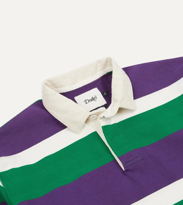 Drake039s Purple Green And White Stripe Cotton Rugby Shirt 8211 ClothingShirts