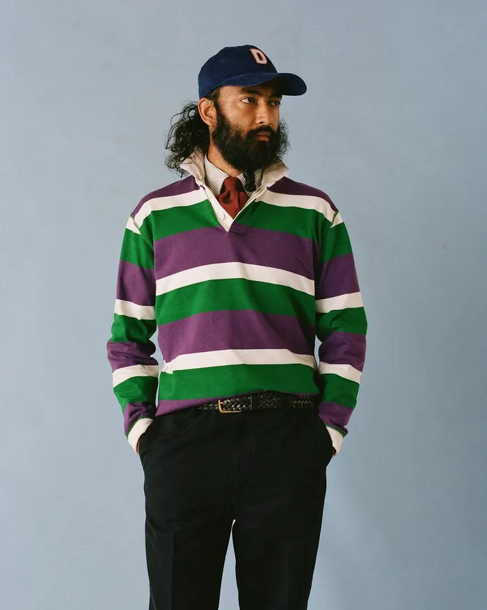 Drake039s Purple Green And White Stripe Cotton Rugby Shirt 8211 ClothingShirts