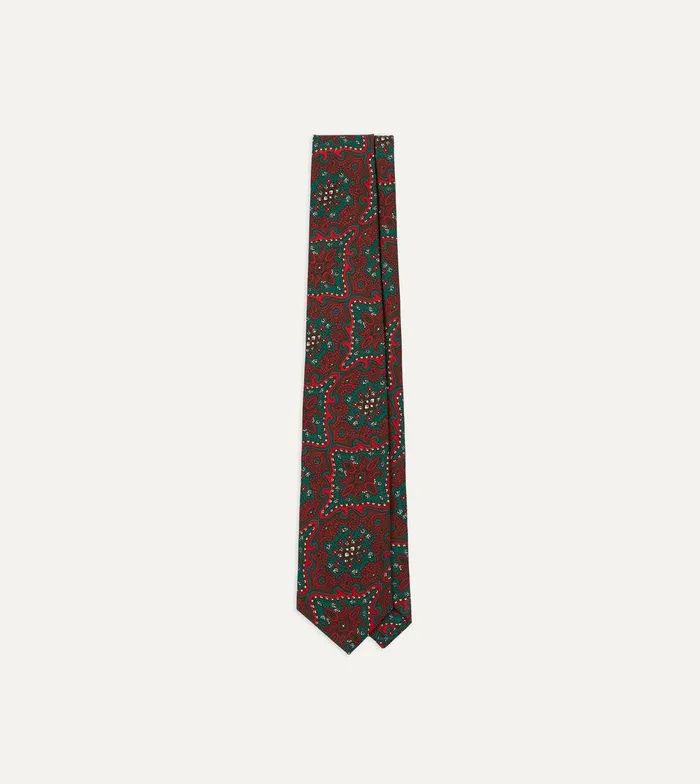 Drake039s Red And Green Baroque Print Silk Self Tipped Tie 8211 Ties