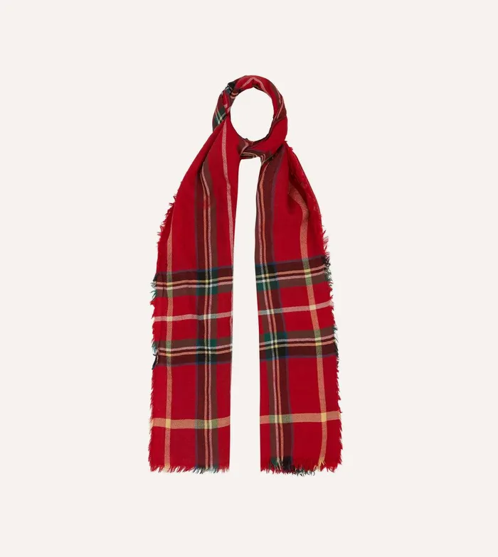 Drake039s Red Tartan Check Wool Scarf 8211 Accessories