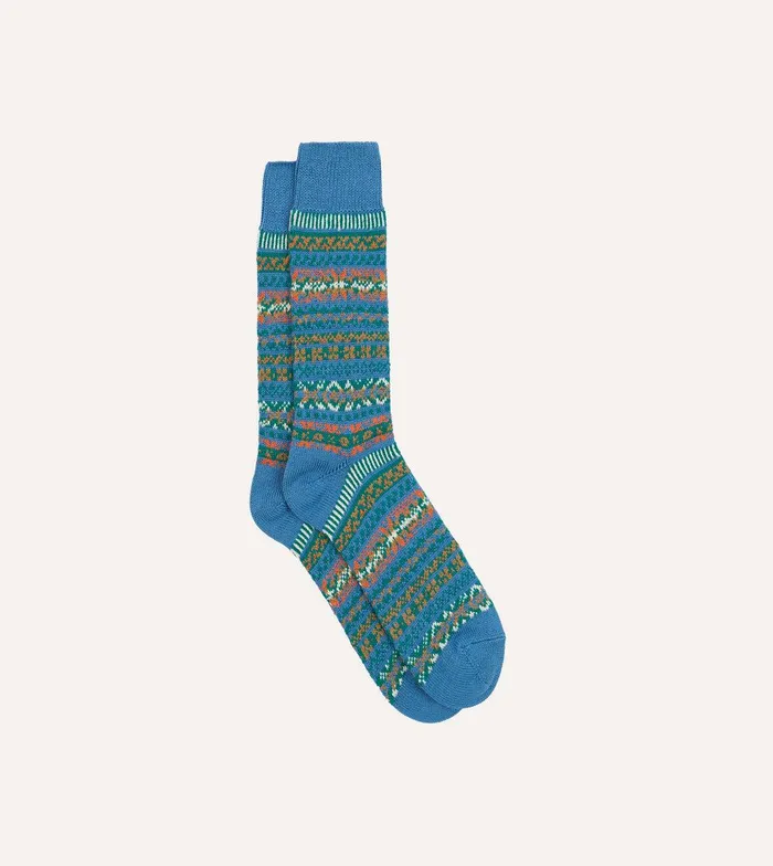 Drake039s RoToTo Blue Cotton Fair Isle Socks 8211 Accessories