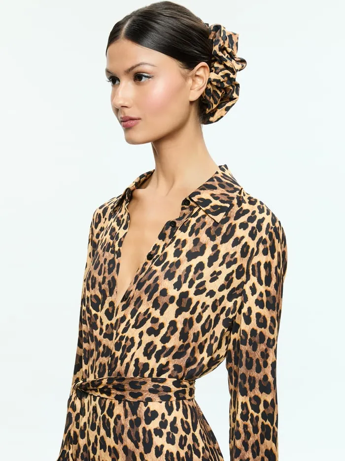 Dresses Women Alice Olivia Chassidy Maxi Shirt Dress Spotted Leopard Dark Tan