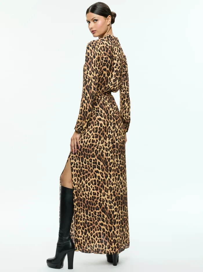 Dresses Women Alice Olivia Chassidy Maxi Shirt Dress Spotted Leopard Dark Tan