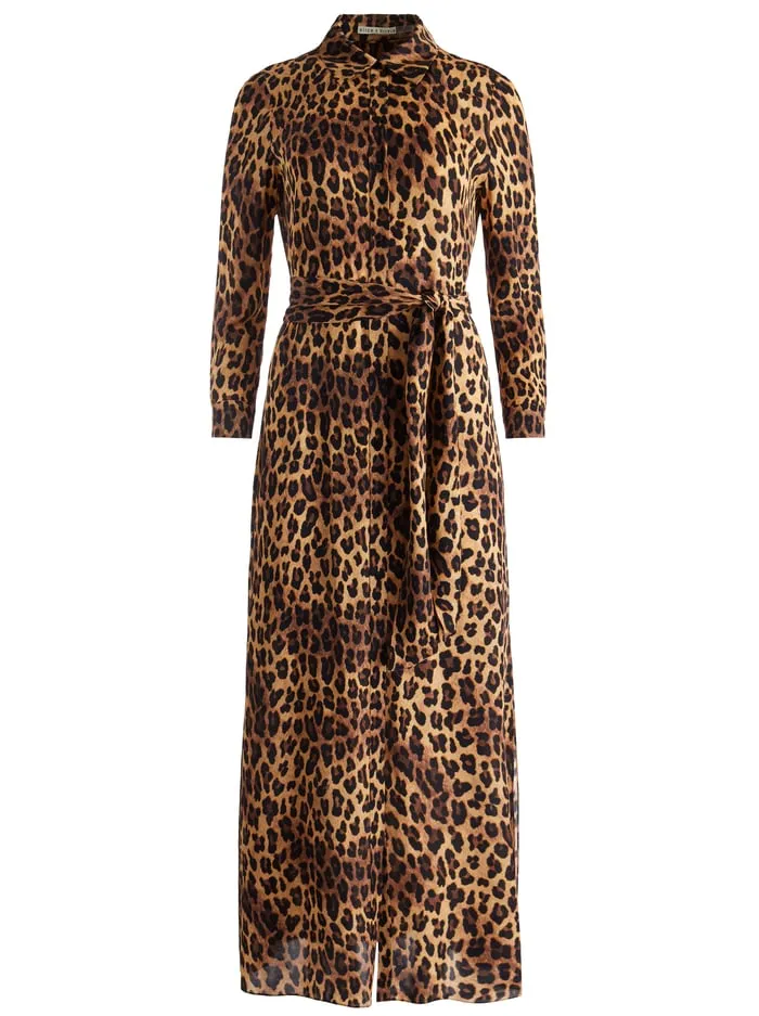 Dresses Women Alice Olivia Chassidy Maxi Shirt Dress Spotted Leopard Dark Tan