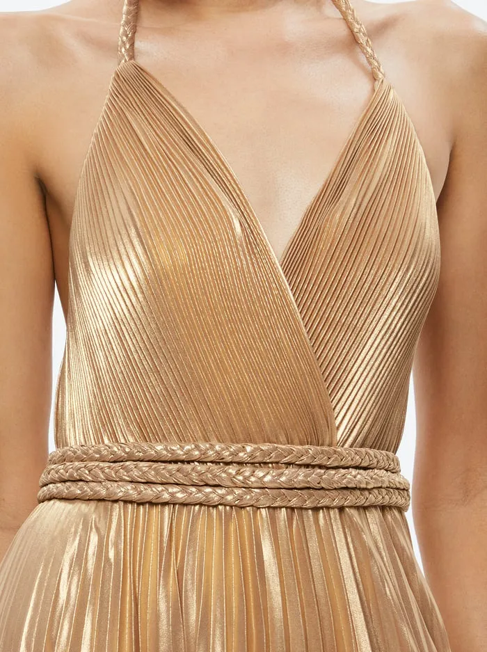 Dresses Women Alice Olivia Tresa Pleated Maxi Dress With Slit Gold