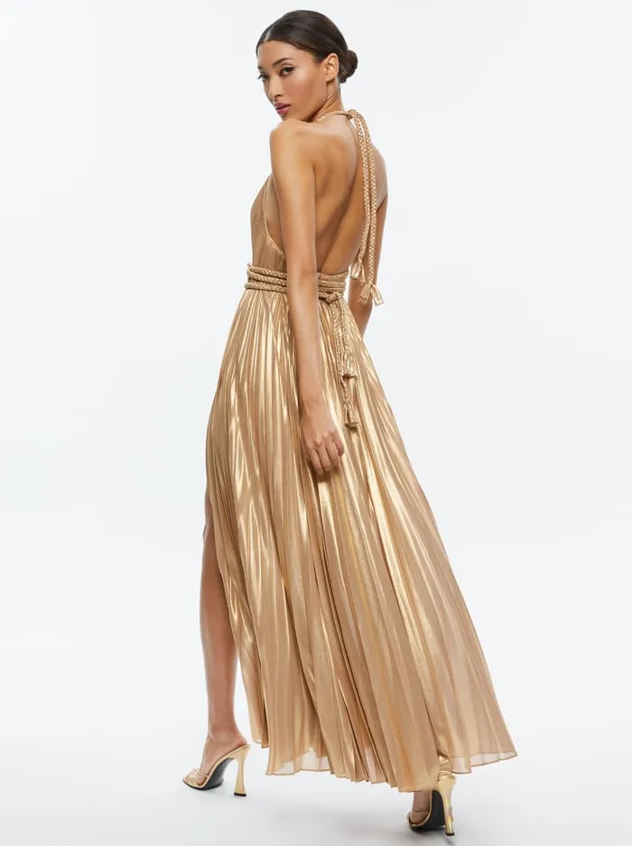 Dresses Women Alice Olivia Tresa Pleated Maxi Dress With Slit Gold