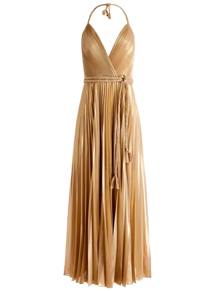 Dresses Women Alice Olivia Tresa Pleated Maxi Dress With Slit Gold