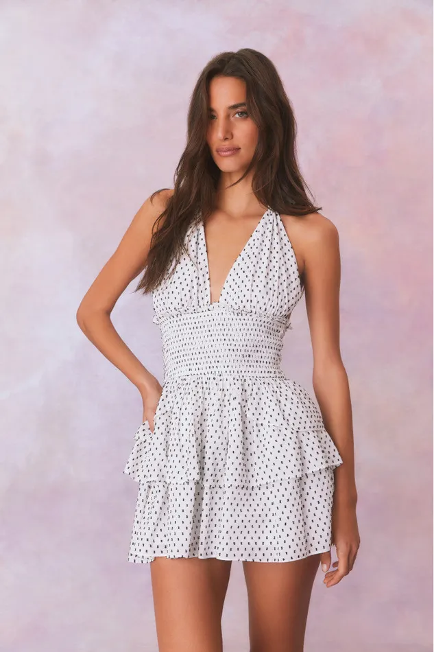 Dresses Women LoveShackFancy Deanna Polka Dot Halter Mini Dress Antique White