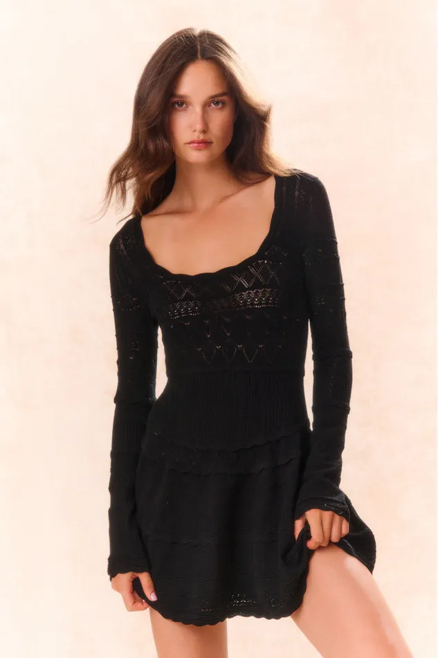 Dresses Women LoveShackFancy Lavender Pointelle Knit Mini Dress Black