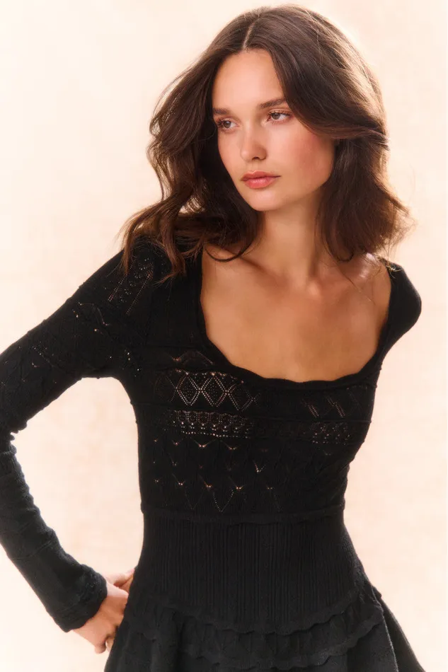 Dresses Women LoveShackFancy Lavender Pointelle Knit Mini Dress Black