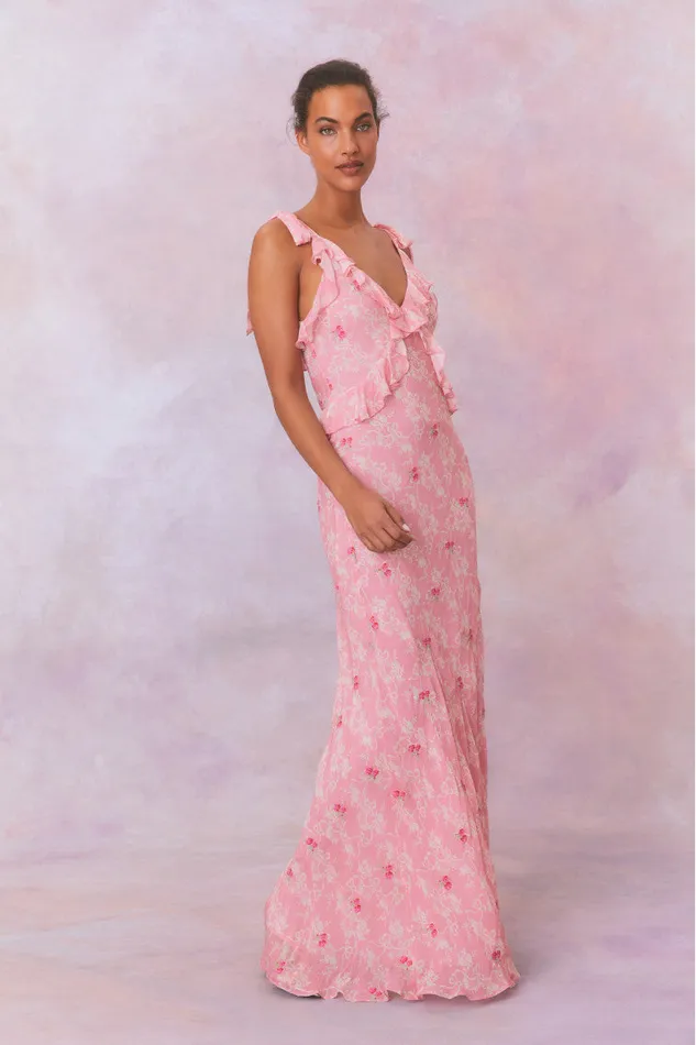 Dresses Women LoveShackFancy Orcene Floral Maxi Dress Cherry Pink