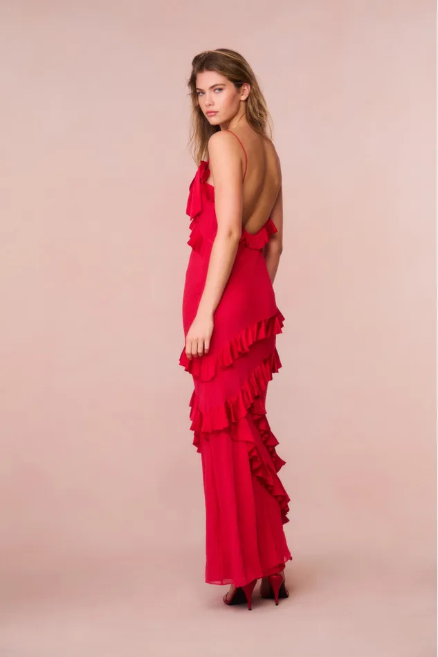 Dresses Women LoveShackFancy Rialto Silk Ruffle Maxi Dress Red