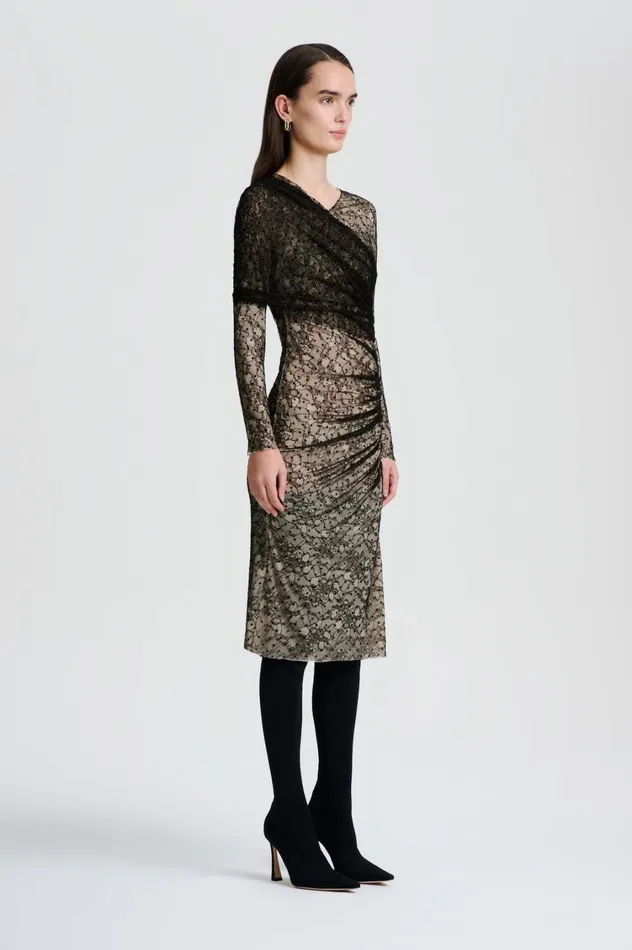 Dresses Women Scanlan Theodore LACE DRAPE DRESS Black