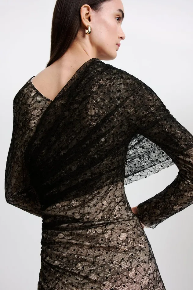 Dresses Women Scanlan Theodore LACE DRAPE DRESS Black