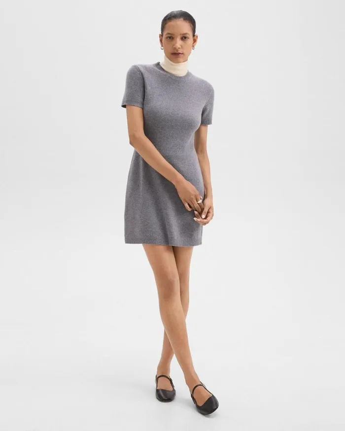 Dresses Women Theory Mini Sweater Dress In Felted WoolCashmere Ash Melange