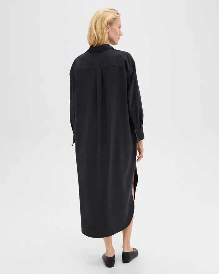 Dresses Women Theory Oversized Shirt Dress In Stretch Flannel Charcoal Melange Dresses Women Theory Oversized Shirt Dress In Stretch Flannel Charcoal Melange